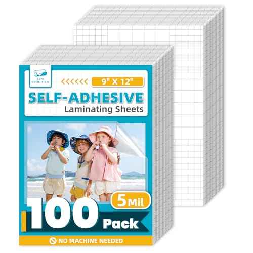 ¡¼5 Mil¡½Self Adhesive Laminating Sheets, 9 x 12 Inch Laminate Sheets, 100 Pack No Heat Laminating Sheets, Self Sealing Laminating Sheets for Laminator, Round Corner, No Heat, No Machine Needed