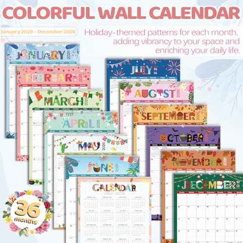 GuassLee Extra Large Wall Calendar 2026-2028, 36-Month Vertical Wall Calendar 2026, Jan. 2026 to Dec. 2028, 17" X 22" Paper Hanging Planner with Thick Paper Spiral Bound for Office Home Organizing