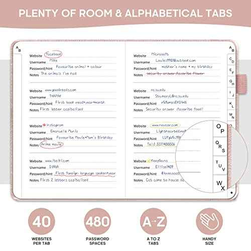 Taja Password Keeper Book with Alphabetical Tabs, Small Password Books for Seniors, Password Notebook for Internet Website Address Log in Detail, Password Logbook to Help You Stay Organized - Rose Gold