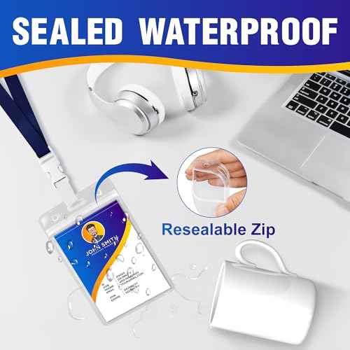 10Pack Vertical ID Badge Holder - Extra Thick Clear ID Card Holder with Waterproof Resealable Zip - Name Tag Holder for Nurses, Office and School