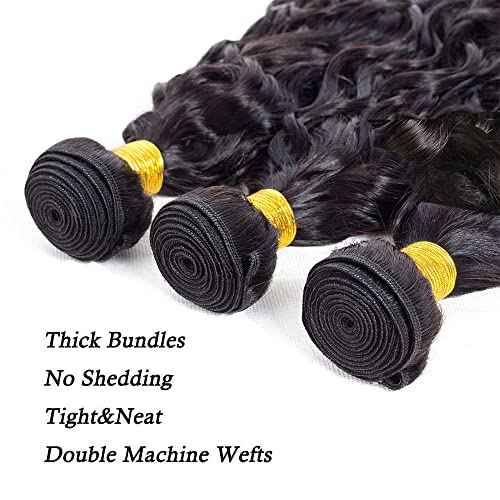 20 20 20 Inch Water Wave Bundles Human Hair Bundles #1B Nature Black Water Wave Bundle Unprocessed Brazilian Virgin Weave Hair 3 Bundle 50 Gram Per Bundle for Woman