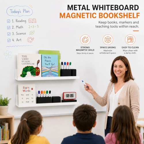 TJDUK White Magnetic Book Shelf 17 Inch Heavy Duty Classroom Organizer