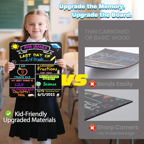Alinnart Double-Sided First & Last Day of School Sign - 14x11 Inch Reusable Chalkboard Board for Kids - Board Variation