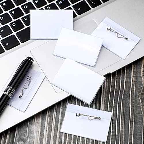 Eaasty 200 Pcs Name Tags with Pins ID Clear Plastic Badge Holder Pin Style Name Badge Holders with Inserts ID Card Plastic Badge Sleeve, 2.44 x 3.58 Inch(Silver Clip)
