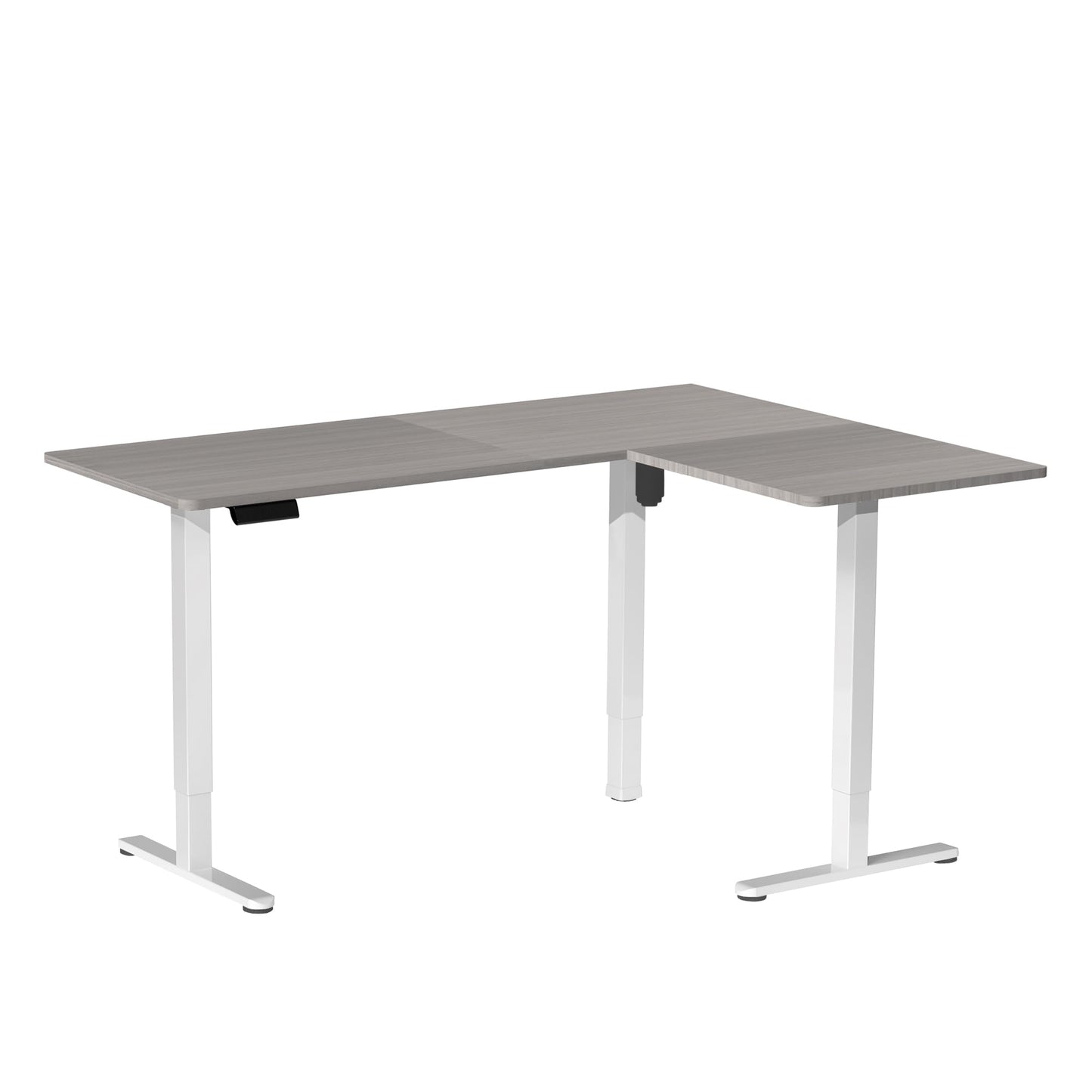 VIVO Corner Standing Desk, 63 x 55 inch Reversible L-Shaped Workstation, Electric Height Adjustment, Home, Office, and Reception Rooms, Dark Gray Table Top White Frame, DESK-E3CTWG