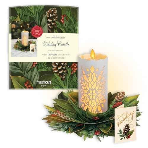 Freshcut Paper Light Up Pop Up Card, Light Up Holiday Candle with Lights, 3D Popup Christmas Cards, Holiday Card with Blank Notecard & Envelope