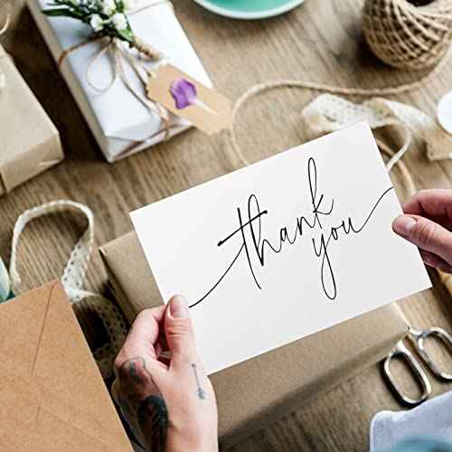 Teling 200 Set Thank You Cards with Envelopes Bulk, 6 x 4 Inch Blank Thank U Greeting Notes with Brown Kraft Envelopes Stickers Thankyou Card Set for Graduation Wedding Birthday Baby Shower(White)