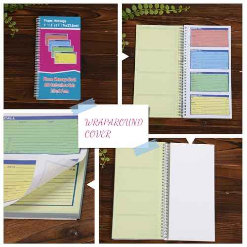 Sinmoe 10pcs Spiral Bound Phone Message Book with Carbon Copy 5-1/2" x 11" 2 Part Colorful Carbonless Telephone Message Pads Duplicate Spiral Phone Call Log Book for Business Office (Rose Red,Blue)