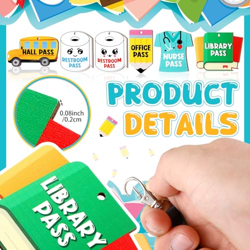 Sabary 6 Sets Hall Pass Lanyards and School Passes Set Unbreakable Wooden Bathroom Passes for Classrooms Hall, Restroom, Library, Office and Nurse School Teacher Supplies Gift (Cute Style)