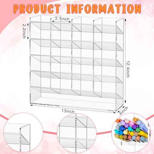 Acrylic Pen Organizer Storage for 250 Markers Vertical Marker Organizer Acrylic Pen Display Holder for Office Desk Desktop Stationery Pencil Storage, Clear, 13 x 4 x 12.4 Inch
