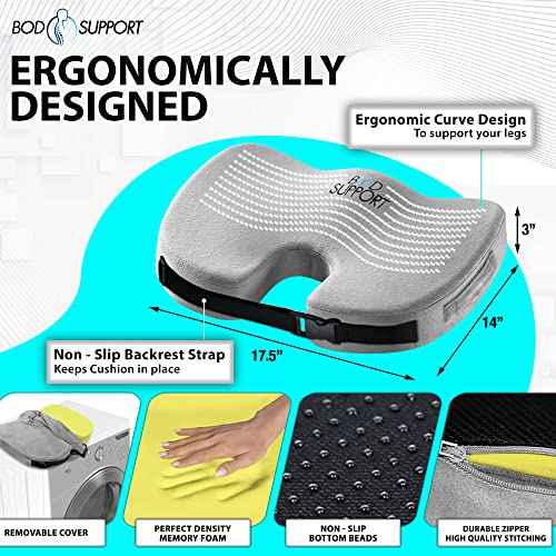 Seat Cushion with Straps - Seat Cushions for Office Chairs, Car Seat Cushion for Tailbone Pain Relief Cushion Design to Relieve Sciatica Coccyx Design from Prolonged Sitting (Grey)
