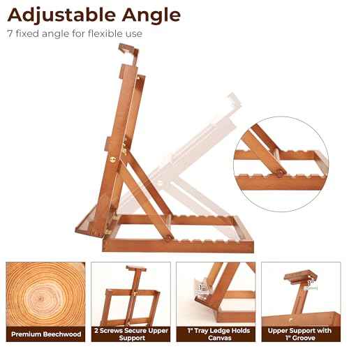 VISWIN Heavy-Duty Table Top Easel for Painting, Adjustable Beech Wood Tabletop Easel, Hold Canvas up to 23¡±, Portable Art Desktop Easel Stand for Adults, Artists, Beginners ? Walnut