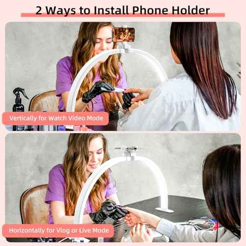 29" Large Half Moon Light for Nail Desk, Foldable Arch Nail Lamp with Phone Holder, 3 Color Modes,10 Brightness, Perfect for Manicure Handicraft Lighting, White
