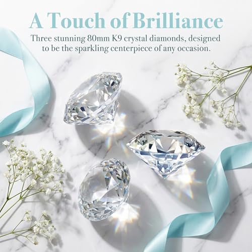 Jucoan 3 Pack 80mm Crystal Glass Diamond Paperweights for Weddings & Party Decor