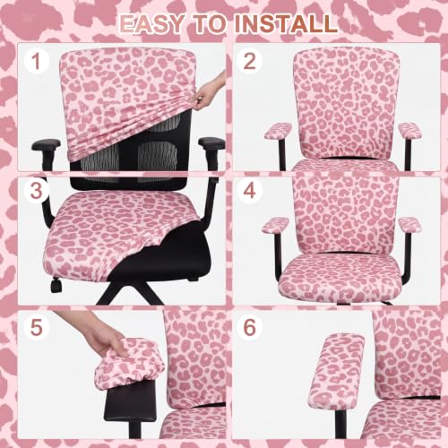 Pink Leopard Cheetah 4-Piece Office Chair Cover Set – 14.96–18.9in Universal Fit