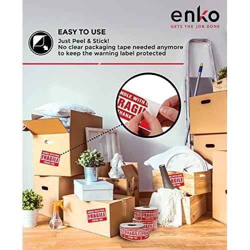 enKo - 2 x 3 Inch Fragile Stickers Handle with Care Warning Packing Shipping Label - Permanent Adhesive (10 Roll, 5000 Labels)