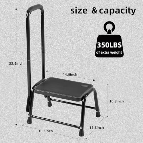 Leekpai Step Stool with Handle for Adults£¬Seniors Heavy Duty Holds 350 lbs.Stepping Stool for Elderly Adults, Attractive Black for Kitchen