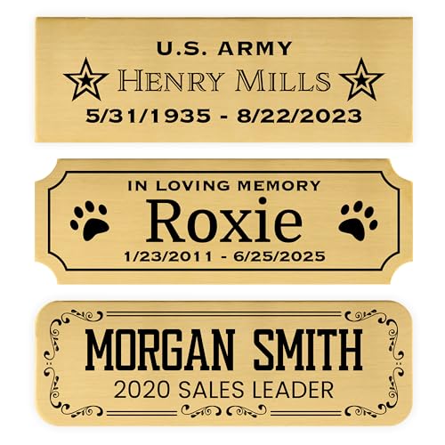 ExcelMark Brass Personalized Name Plate - 20 Icons, Custom Corners & Borders