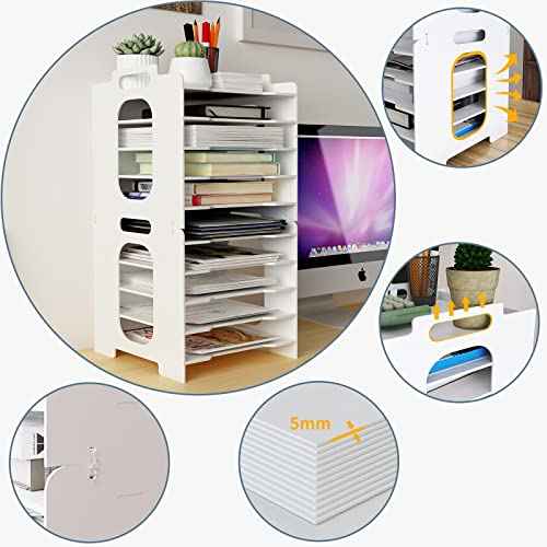Natwind Office Stackable Paper Organizer for Desk White Desktop File Sorter Desk Organizer Letter Tray Holder Document Storage Rack for Home Office School 10-Tier