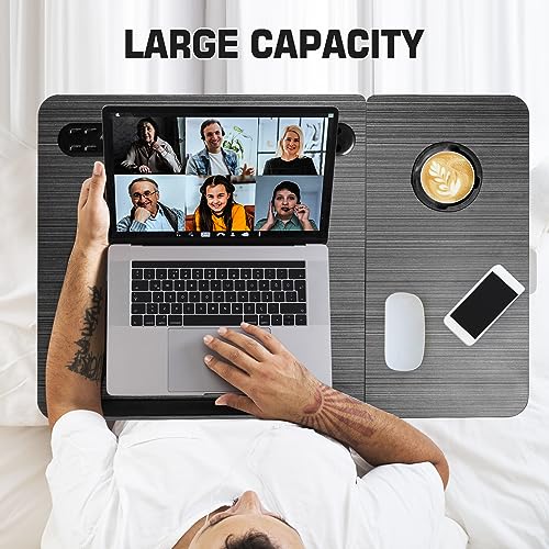 CloudTrip Plus XL Adjustable Laptop Desk with Light, USB Port, iPad Holder, Drawer - Black