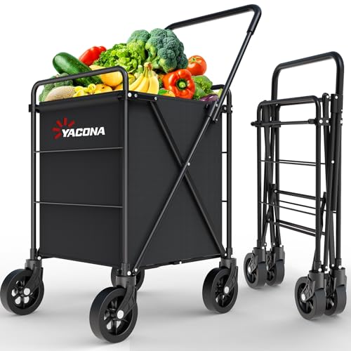 Folding Shopping Cart for Groceries, Grocery Cart on Wheels, 360¡ÆRolling Swivel Wheels Portable Heavy Duty Utility Cart for Shopping, Grocery, Laundry (X-Large)