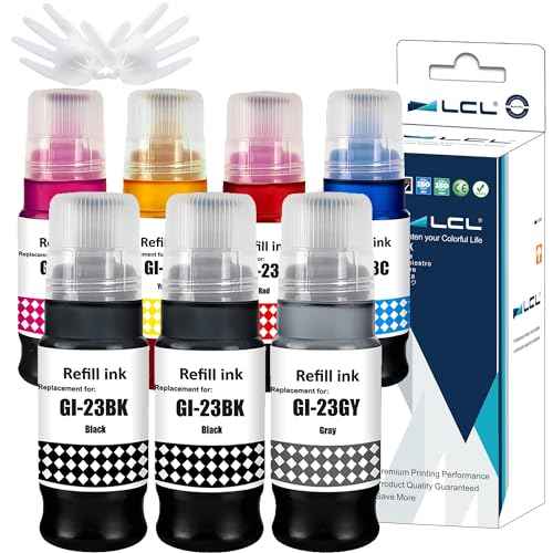 LCL Compatible Ink Bottle Replacement for Canon GI23 GI-23 BK GI-23BK GI-23C GI-23M GI-23Y GI-23R GI-23GY for Canon PIXMA G520 G620 Printer (7-Pack 2Black Cyan Magenta Yellow Red Gray)