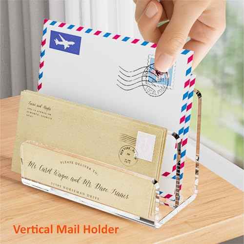 Desk Mail Organizer, 2 Section Clear Acrylic File Holder Letter Organizer, Vertical Lightweight Modern Envelope Holder Desk Accessories & Workspace Organizers for Office, Home, School