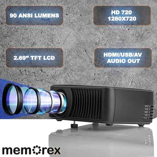 Memorex MX-PJS100 | Bluetooth Projector with 100¡± Screen | HDMI/USB/AV Inputs | 90 ANSI Lumens, Built-In Speaker, and Wireless Audio Streaming