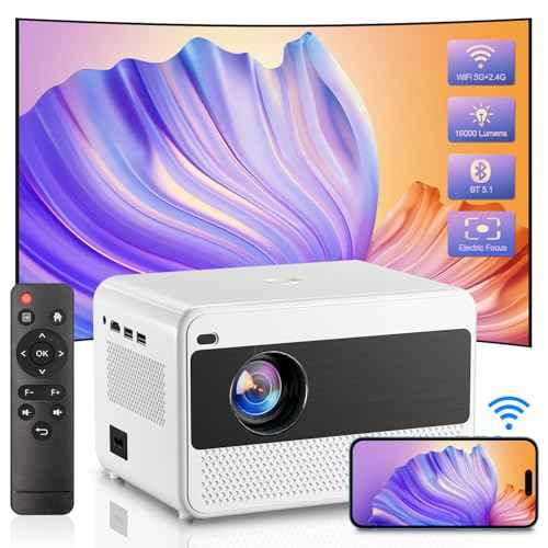 5G WiFi & Bluetooth 1080P Portable Projector, 16000LM, 50% Zoom, Outdoor Movie Projector for Phone/Laptop/TV Stick/DVD/USB/HDMI