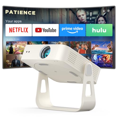 White Portable 4K Smart Mini Projector with WiFi Bluetooth - Native 1080P Outdoor Cinema