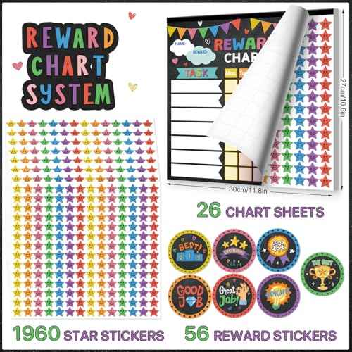 Reward Chart for Kids,Magnetic Behavior Chore Chart for Kids at Home,26 Black Chore Charts,1960 Star Stickers,56 Reward Stickers,Incentive Chore Chart to Develop Responsibility and Good Habits