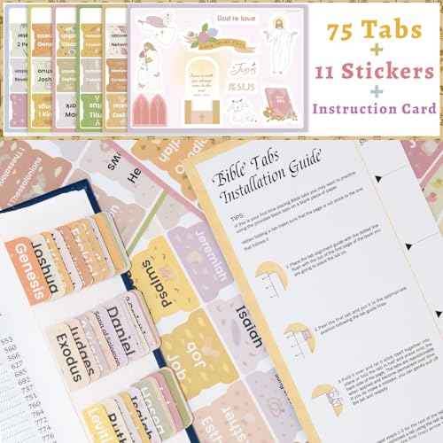 Bible Tabs with Unique Stickers, Laminated Bible Tabs for Women & Men, Christian Gifts, Boho Theme, Large Print Bible Tabs for Easy Navigation, Bible Book Index Tabs Labels, Bible Study Supplies