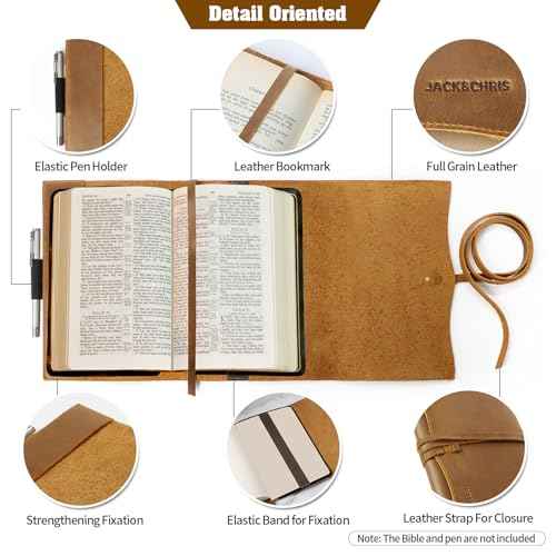 Jack&Chris Leather Bible Cover, Leather Book Cover for Men and Women, Bible Holder Strap Bible Cover Gifts, JC61-7L