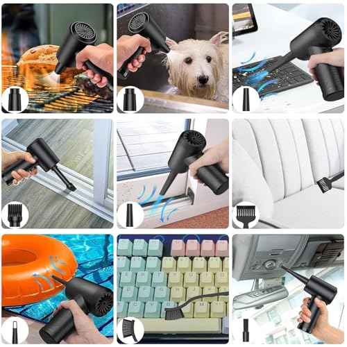 Compressed Air Duster - Portable Electric Air Duster Keyboard Cleaner, 3 Speeds to 100000RPM with LED Light, 7600mAh Rechargeable Battery, Cordless Air Blower for Electronic,Office,Home Cleaning