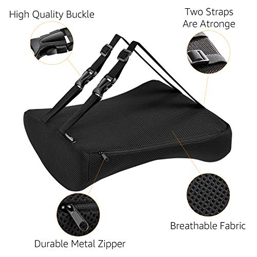Amazon Basics Rectangular Memory Foam Back Support Cushion for Office Chairs - Back Support Cushion, Non-Slip Base, Black