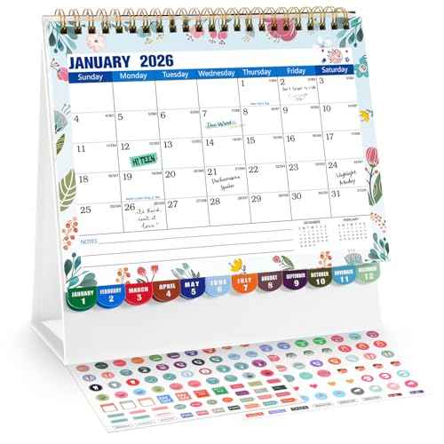 Mini Desk Calendar 2026-2027 with Stickers, 18 Months Standing Flip Small Desk Calendar 8" x 6" Runs from January Until July 2027 Mini Desktop Calendar Home Office Organisers, Flower Design