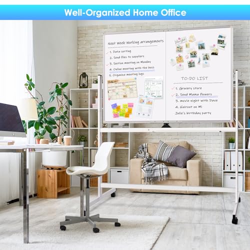 Maxtek Silver 48x36 Inch Double-Sided Magnetic Rolling Whiteboard on Wheels