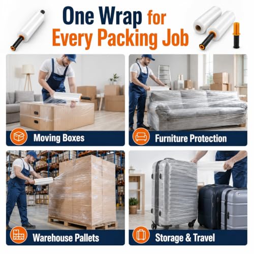 Bonison 2 Pack Plastic Wrap for Moving - 15 in x 1000 ft Heavy-Duty Shrink Wrap with Handles