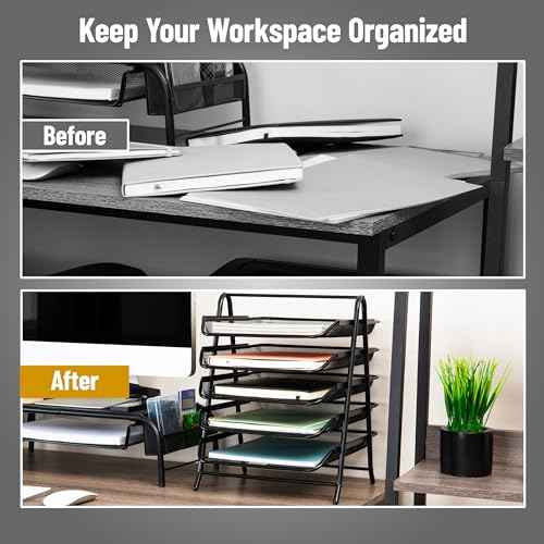 Mind Reader 5-Tier Paper Tray Organizer, Vertical Desktop File Storage Rack, Office, Metal Mesh, Black