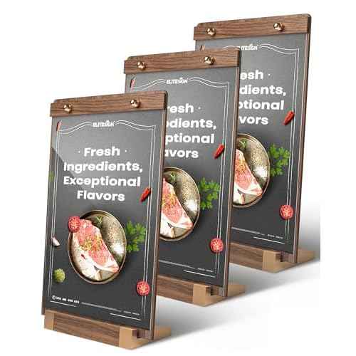 3Pack Acrylic Sign Holders 8.5 x 11 with Walnut Wood Base, Tabletop Clear Commercial Display Stand for Menu, Poster, Flyer, Table Paper Frame for Restaurant/Office/Coffee Shop Store Bar/Wedding/Hotel