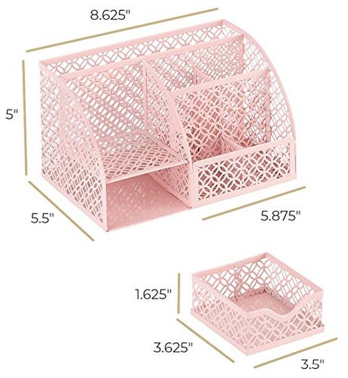 BLU MONACO Light Pink Desk Organizer – Cute & Girly Storage for Girls & Women, Paper & Office Supply Organizer for Home Office