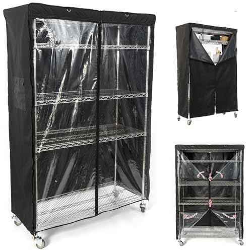 YLOVAN Storage Shelf Cover Wire Rack Shelving Dust Protective, Fits Racks 48" L x 19'' D x 72'' H Black with One Side See Through Panel (Cover only)