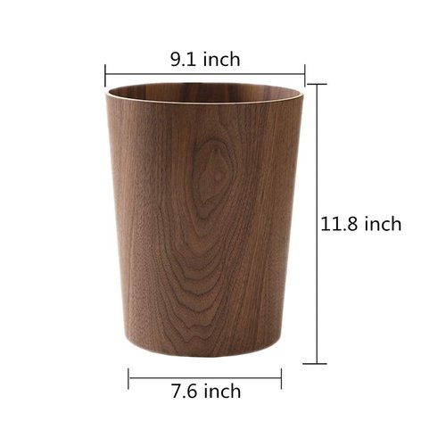 2.3 Gallons Wood Trash Can Wastebasket for Home or Office, Japanese-style natural wood Round Wastebasket, Lightweight, Sturdy for Under Desk, Kitchen, Bedroom, Den, Hotel, or Kids Room (Dark Wood-A)