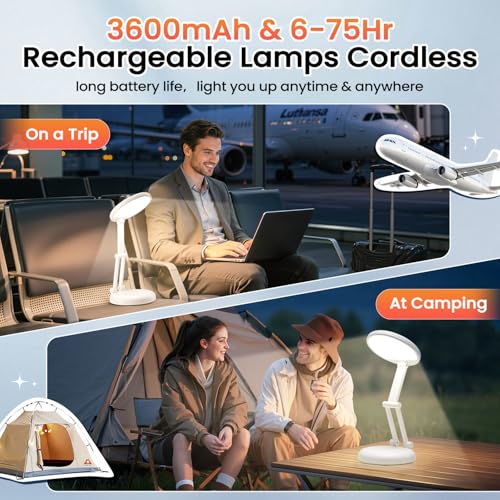 One Fire White Rechargeable Desk Lamp 3600mAh Battery Operated Portable Light