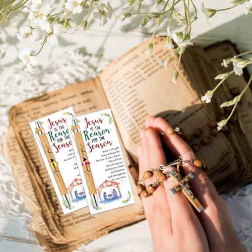 60 Sets Christmas Christian Gifts Jesus Loves You Bamboo Christian Pens Retractable Bible Verse Pens Bulk with Religious Christmas Cards Church Gifts for School Women Men