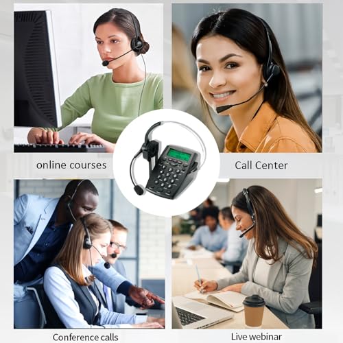 TelPal Call Center Headset Telephone with Dialpad & Noise Cancelling Monoral Over Ear Headphone & Mic, Wired Analog Landline Home & Office Telephone with Caller ID