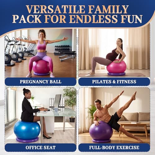 Jerify 3-Piece Pilates Yoga Ball Chair Set 26 inch with Stability Base for Home Office