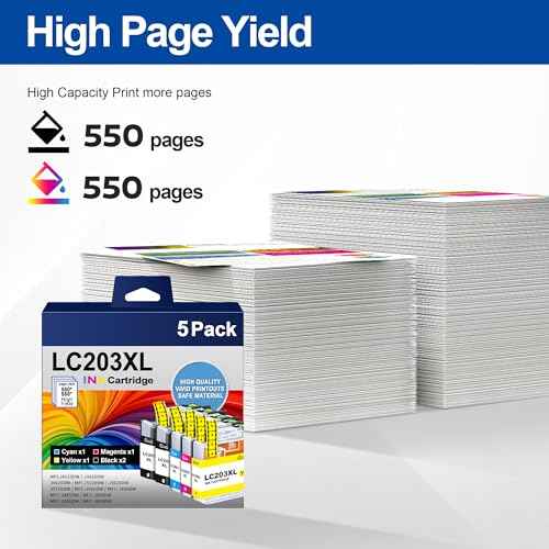 LC203XL Ink Cartridges Replacement for Brother LC203 LC201 XL LC201XL Ink Work with Brother MFC-J480DW MFC-J880DW MFC-J4420DW MFC-J680DW MFC-J885DW Inkjet Printer (2 Black 1 Cyan 1 Magenta 1 Yellow)