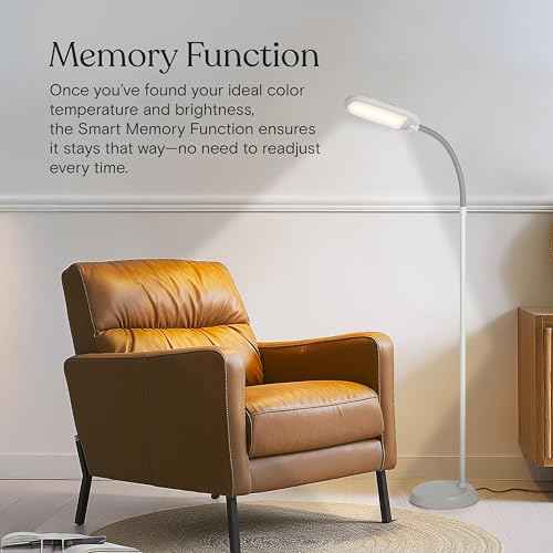 Brightech Litespan LED 2nd Edition Reading Floor Lamp with Cool, Soft & Warm White LED's - Built-in Dimmer - Adjustable Design Pivots in Any Direction - Energy Saving 12 Watts - Alpine White