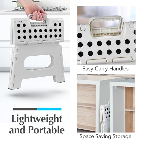 White Handy Laundry Folding Step Stool 8 Inch, Non-Slip, Supports 300 lbs